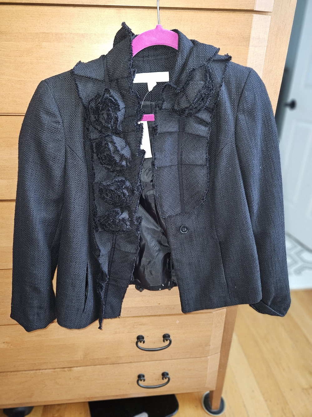 New York & Company Black Ruffle-Trim Cropped Blazer